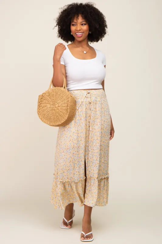 Yellow Floral Button Ruffle Maxi Skirt sold by Pinkblush