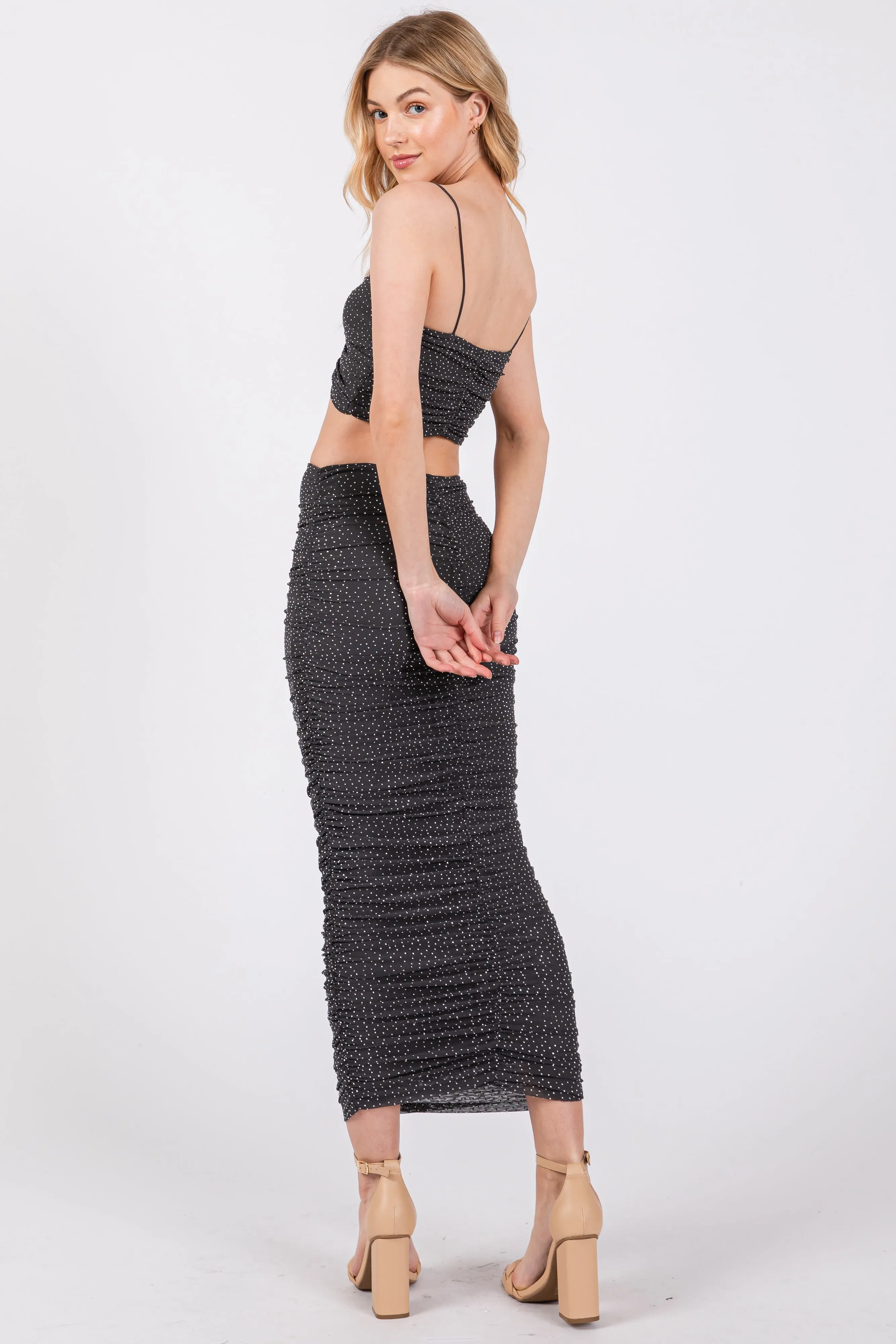 Charcoal Rhinestone Crop Top and Skirt Set sold by Pinkblush product image thumbnail 3