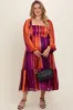 Plum Striped Metallic Yarn Maternity Plus Midi Dress sold by Pinkblush