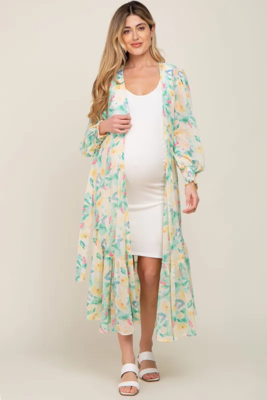 Lime Floral Chiffon Ruffle Hem Maternity Cover-Up sold by Pinkblush