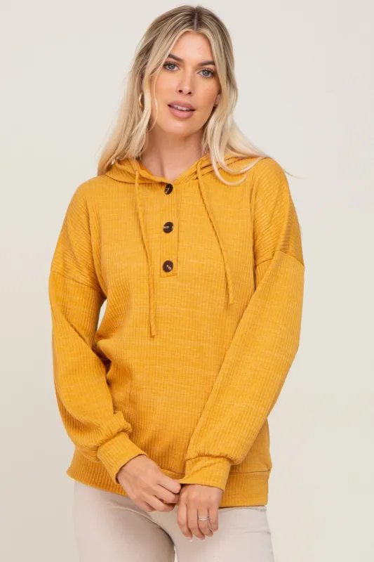 Yellow Ribbed Button Front Hoodie sold by Pinkblush