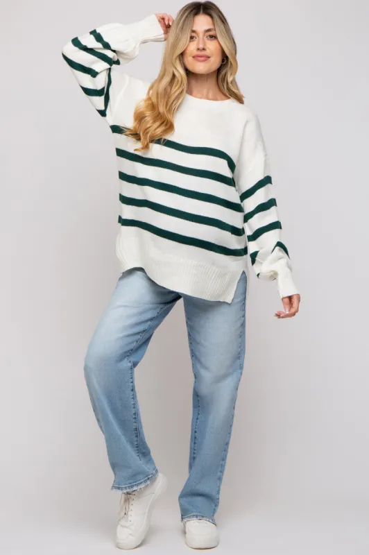 Forest Green Striped Oversized Side Slit Maternity Sweater sold by Pinkblush