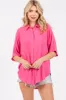 Fuchsia Linen Dolman Half Sleeve Button Down Top sold by Pinkblush
