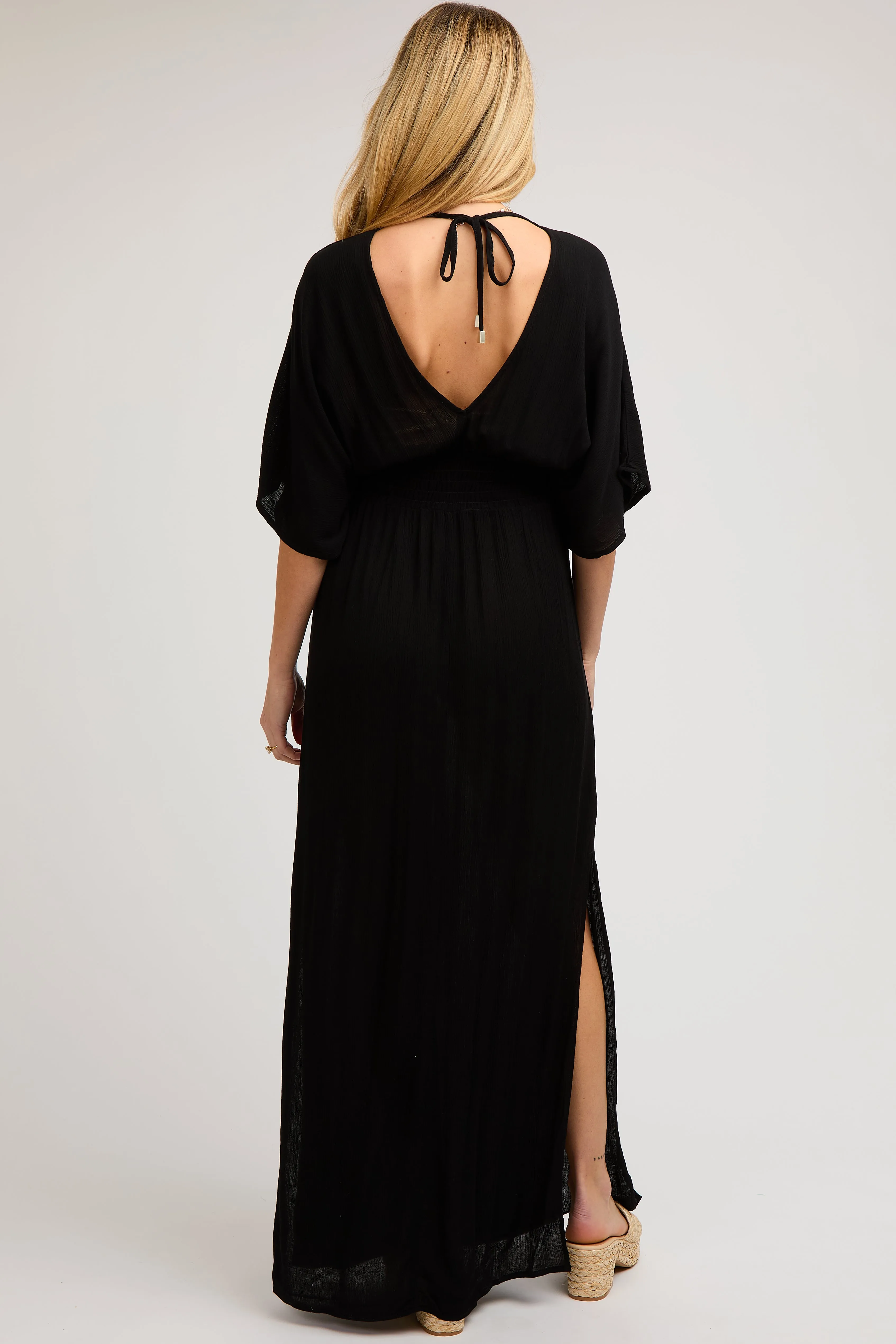 Black Lightweight Deep V-Neck Maternity Maxi Dress sold by Pinkblush product image thumbnail 3