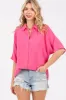 Fuchsia Linen Dolman Half Sleeve Button Down Top sold by Pinkblush