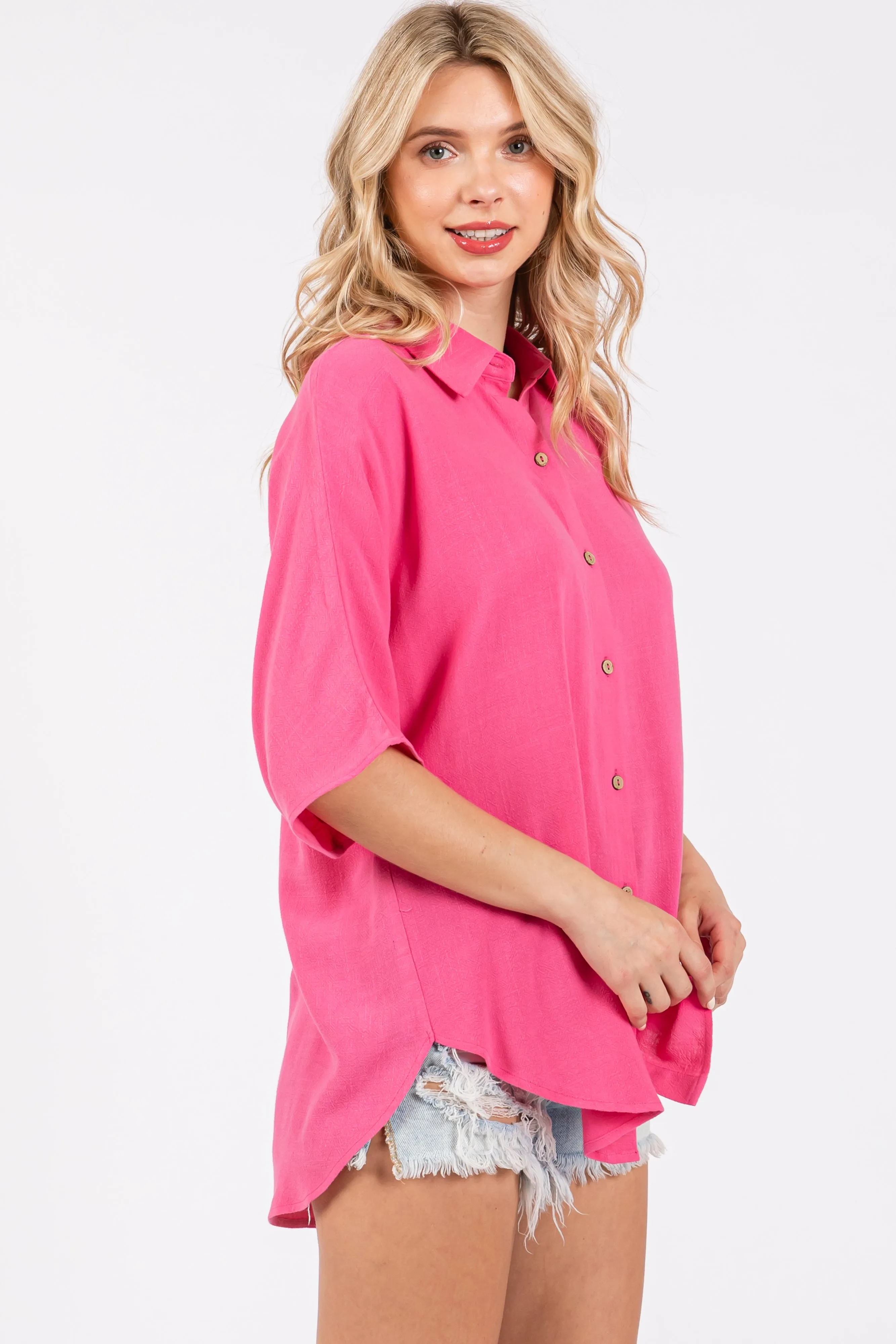 Fuchsia Linen Dolman Half Sleeve Button Down Top sold by Pinkblush product image thumbnail 2