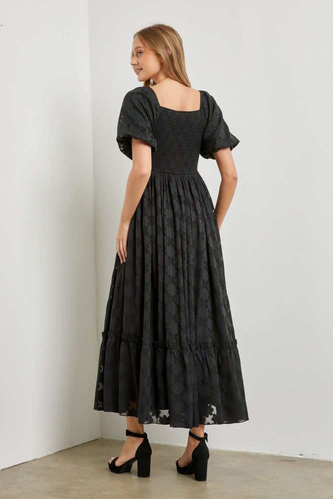 Black Floral Chiffon Smocked Square Neck Maxi Dress sold by Pinkblush product image thumbnail 3
