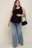 Light Blue Fringe Hem Maternity Plus Wide Leg Jeans sold by Pinkblush