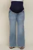 Light Blue Fringe Hem Maternity Plus Wide Leg Jeans sold by Pinkblush