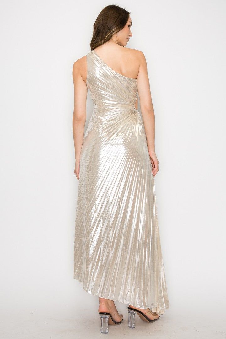 Champagne Pleated Evening Dress sold by Pinkblush product image thumbnail 3