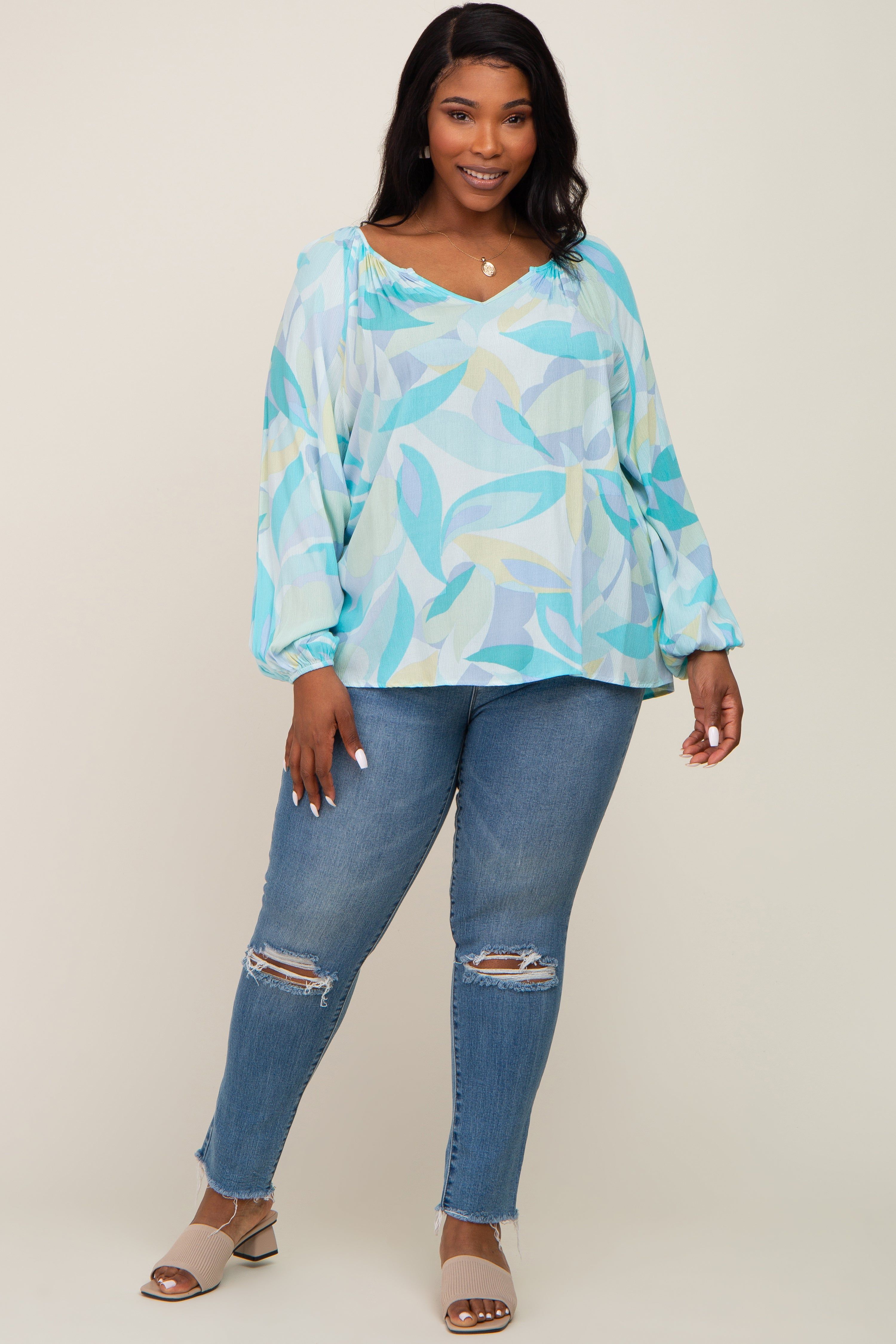 Blue Abstract Print Plus Blouse sold by Pinkblush product image thumbnail 4