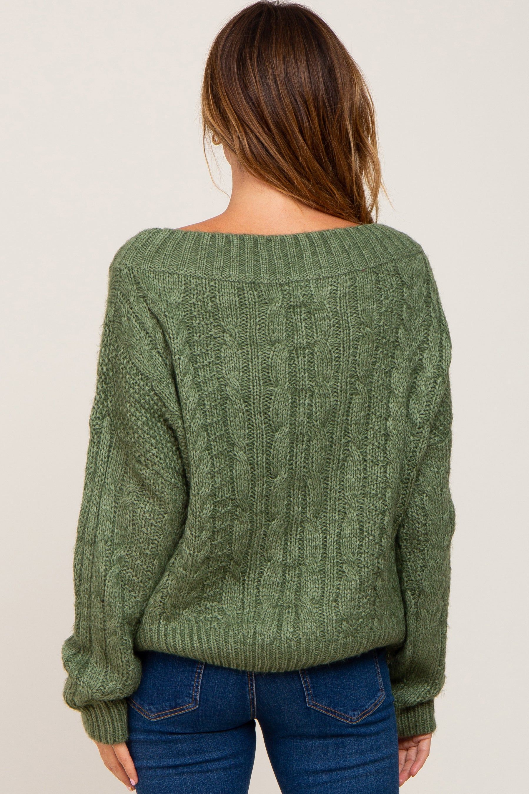 Olive Boat Neck Cable Knit Sweater sold by Pinkblush product image thumbnail 3