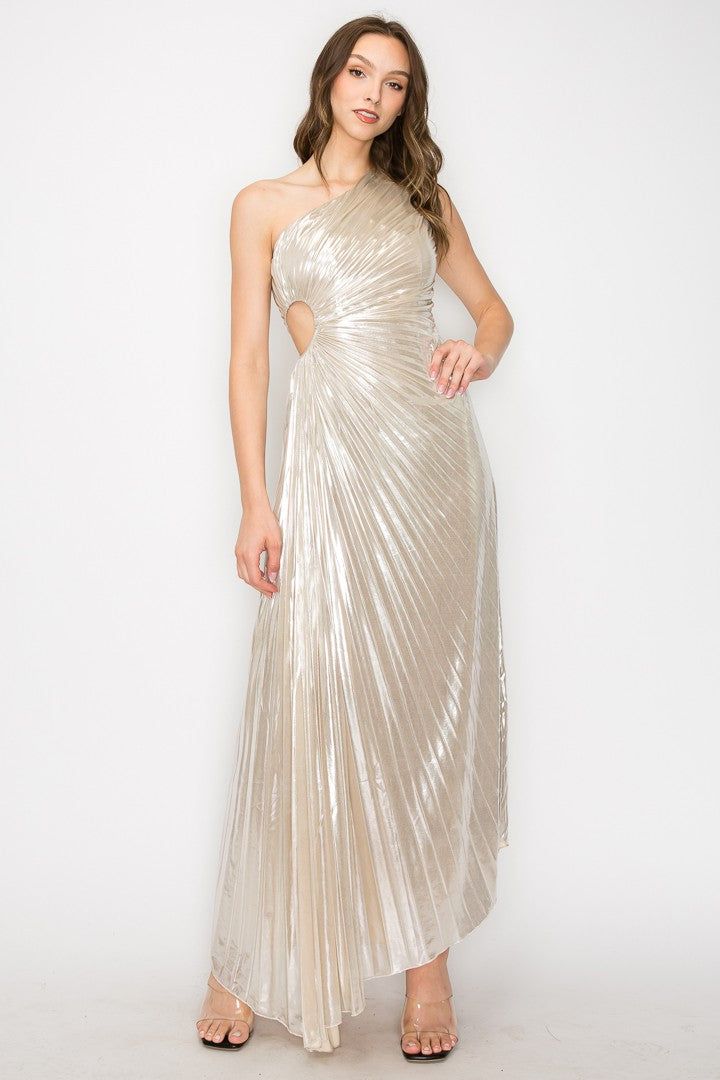 Champagne Pleated Evening Dress sold by Pinkblush