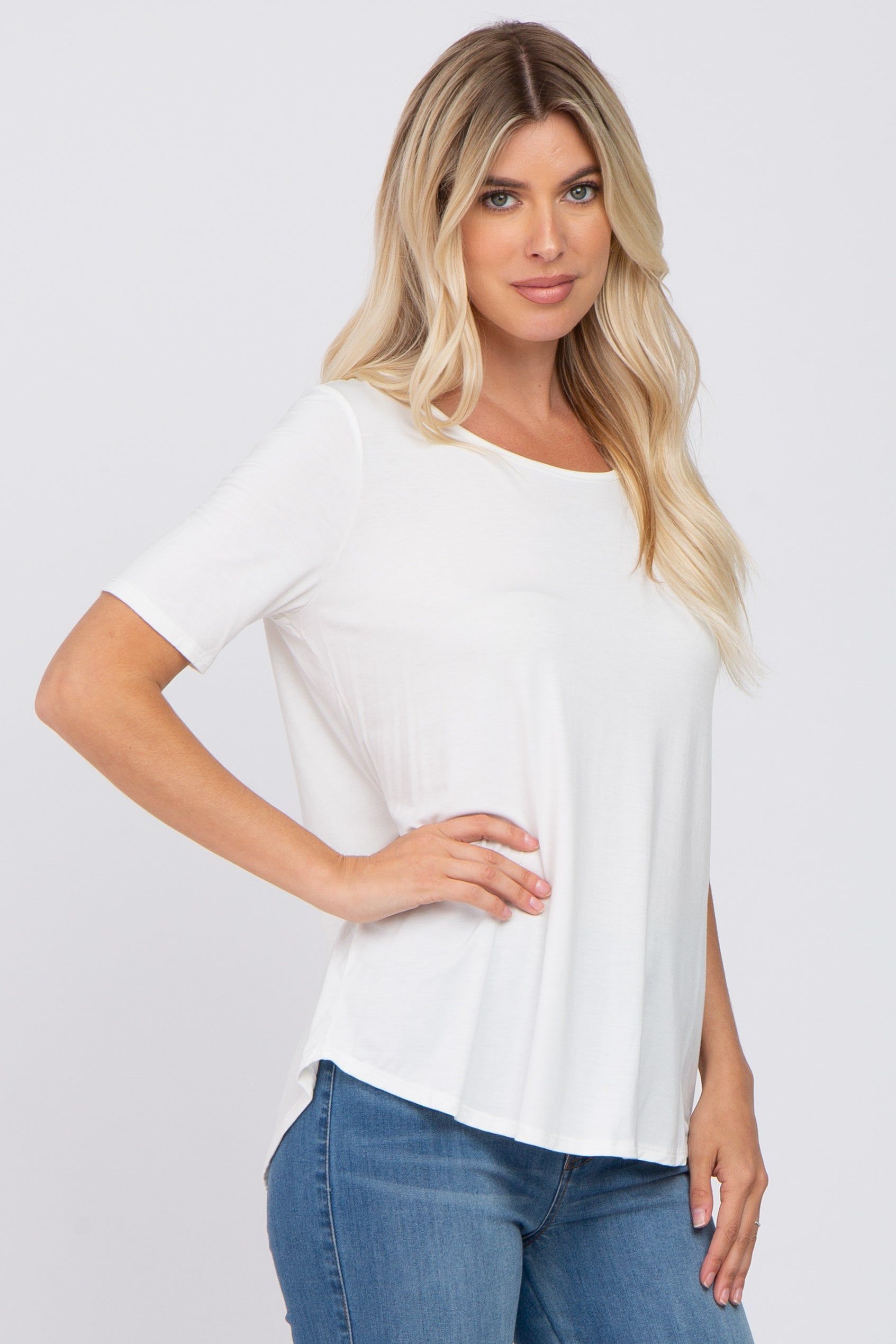 Ivory Solid Short Sleeve Top sold by Pinkblush product image thumbnail 2
