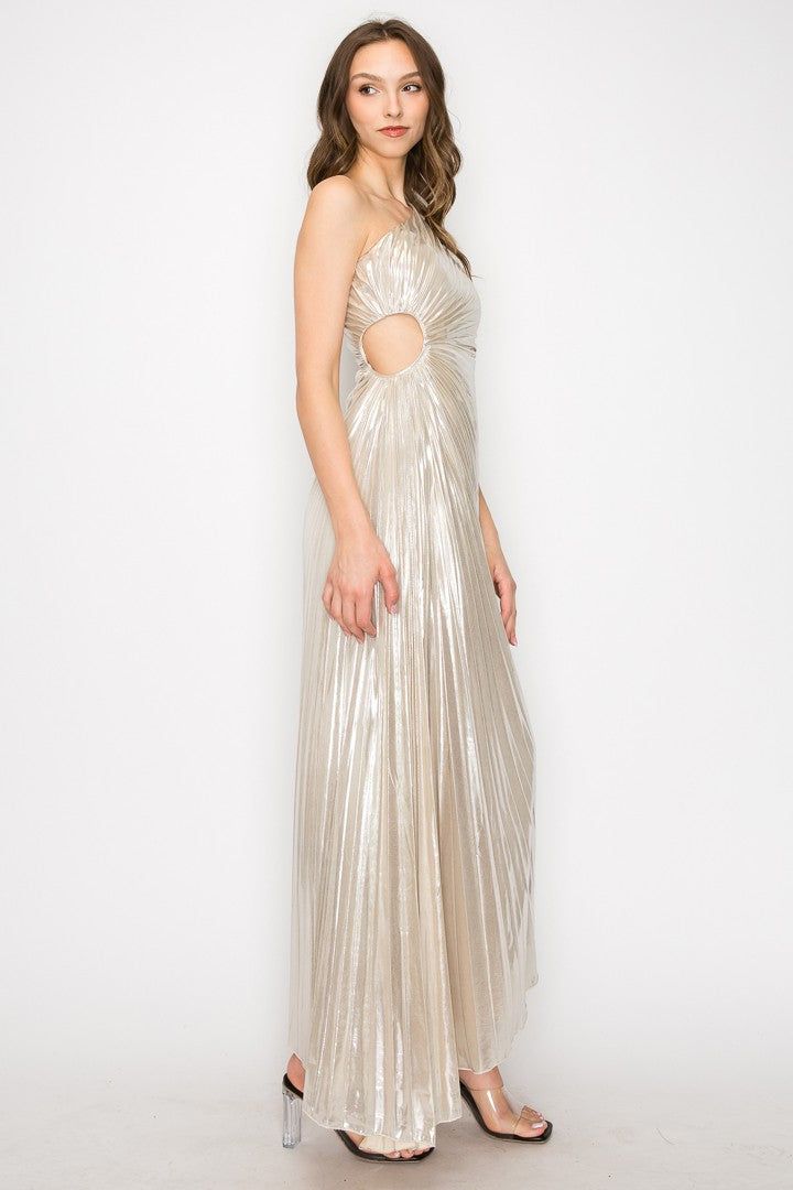 Champagne Pleated Evening Dress sold by Pinkblush product image thumbnail 2