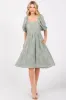 Sage Textured Floral Square Neck Puff Sleeve Dress sold by Pinkblush