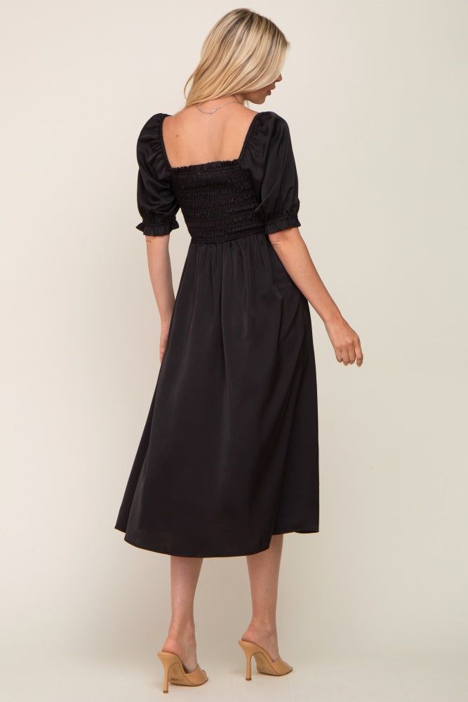 Black Satin Puff Sleeve Midi Dress sold by Pinkblush product image thumbnail 3