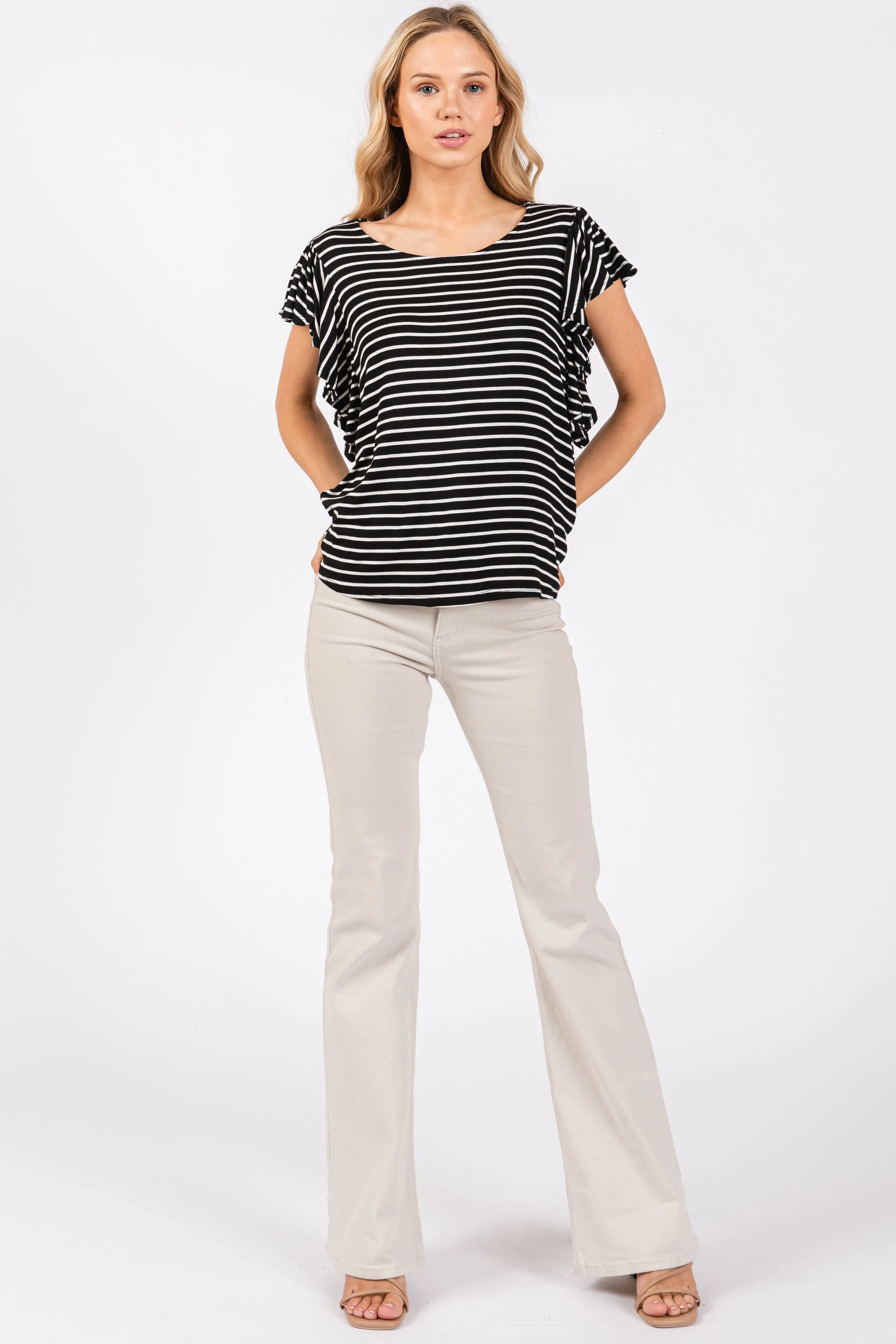 Black Striped Ruffle Sleeve Top sold by Pinkblush product image thumbnail 4