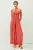 Scarlet Back Cutout Smocked Halter Wide Leg Jumpsuit sold by Pinkblush