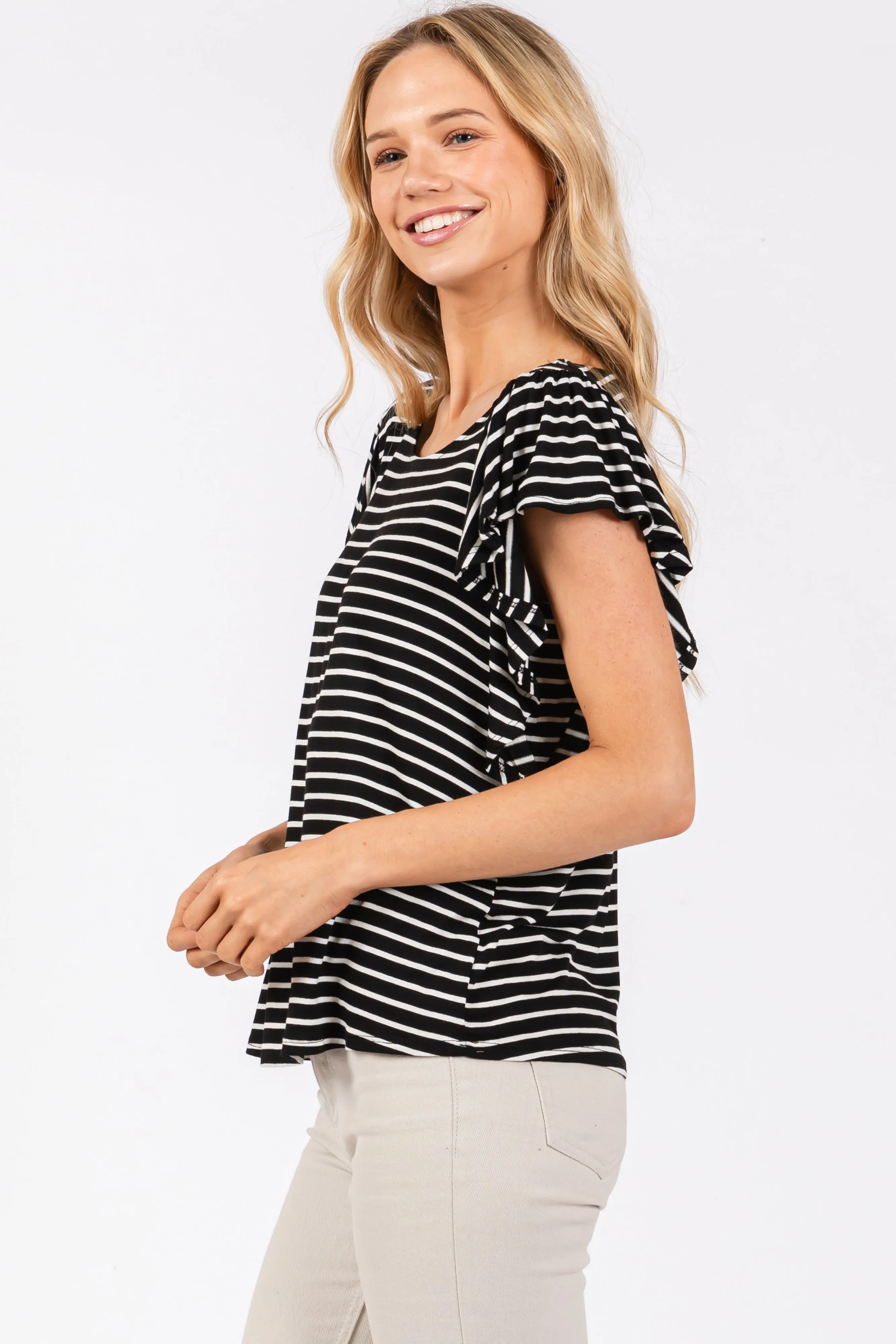 Black Striped Ruffle Sleeve Top sold by Pinkblush product image thumbnail 2