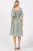 Sage Textured Floral Square Neck Puff Sleeve Dress sold by Pinkblush