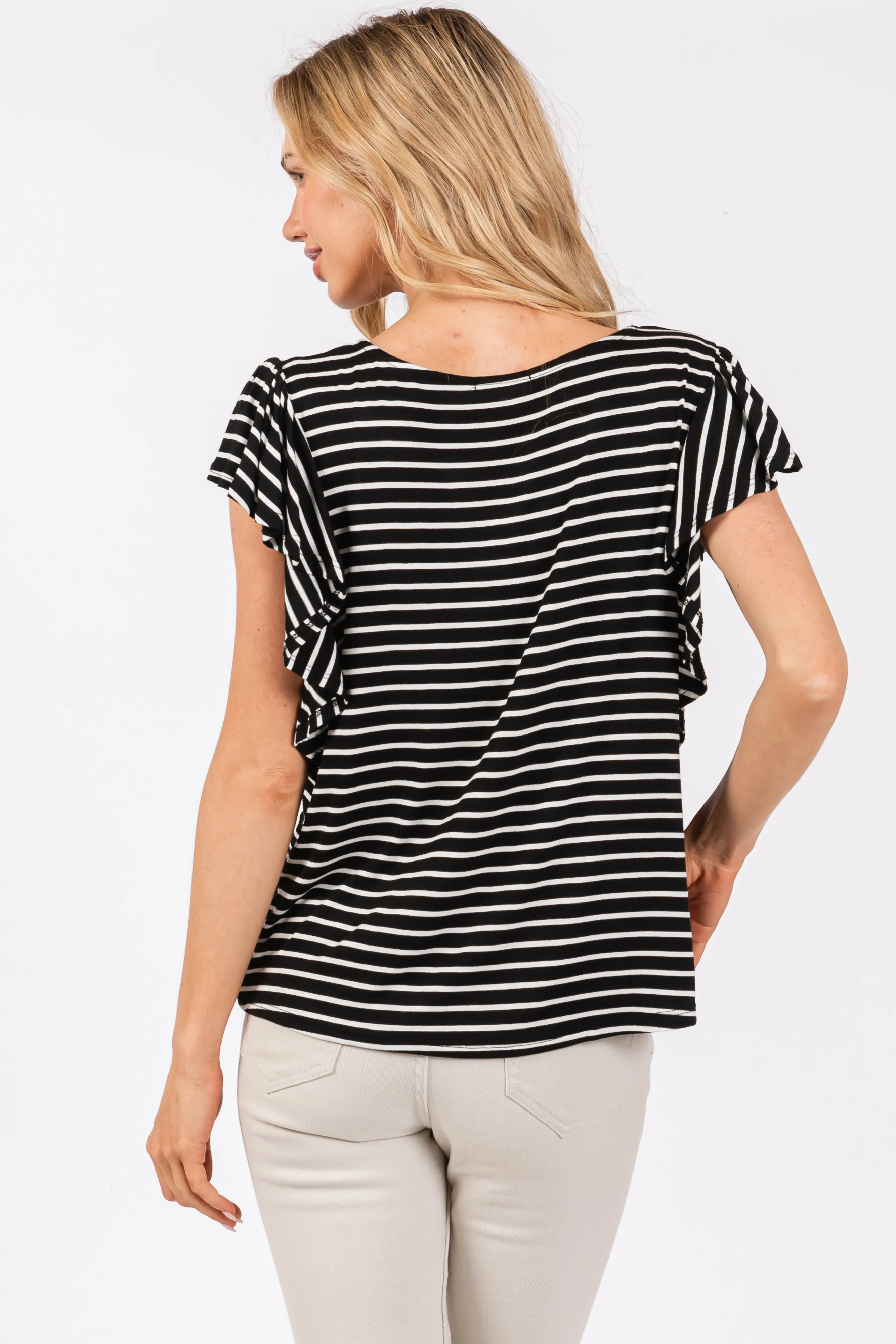 Black Striped Ruffle Sleeve Top sold by Pinkblush product image thumbnail 3