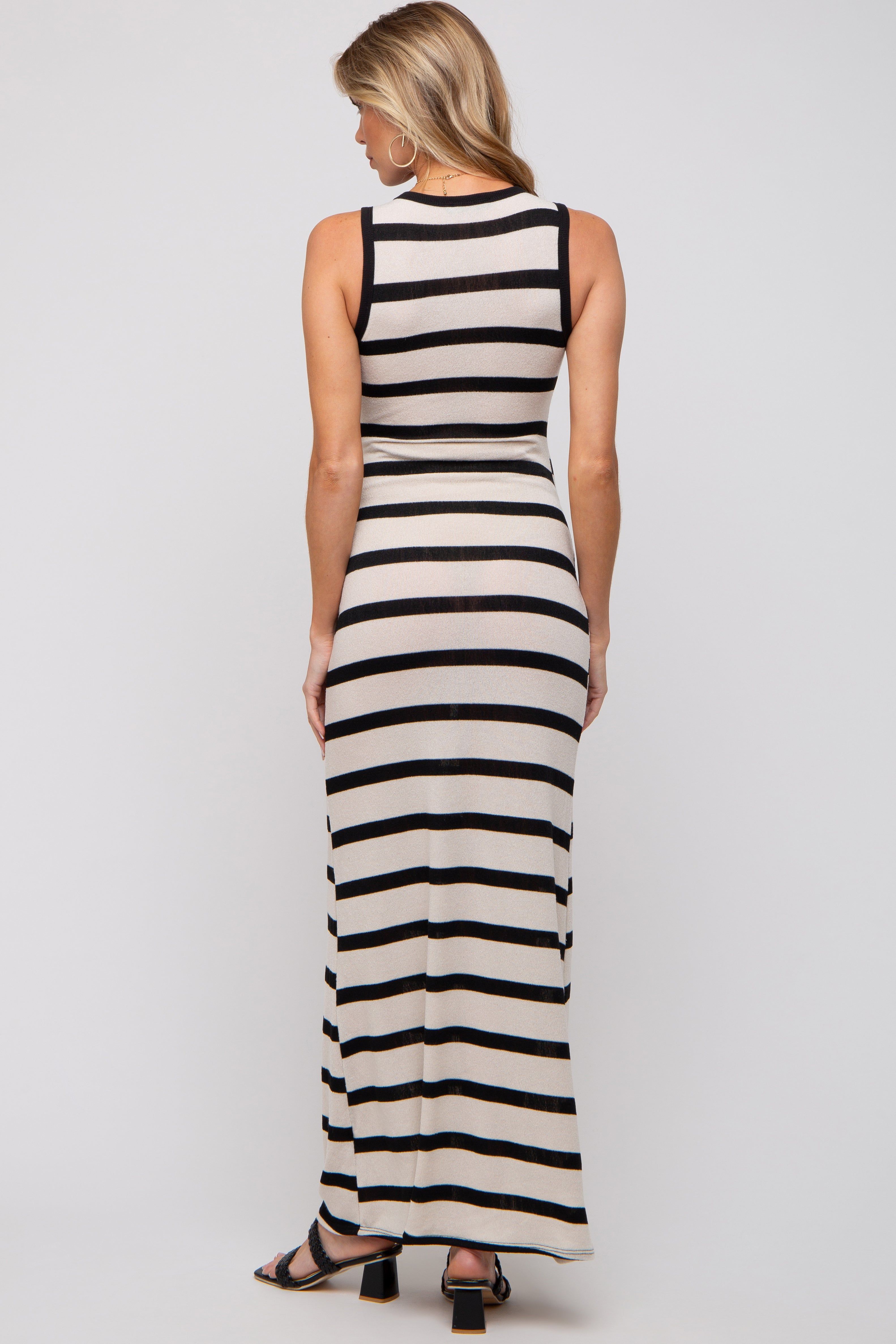 Black Cream Striped Sleeveless Knit Maternity Maxi Dress sold by Pinkblush product image thumbnail 2