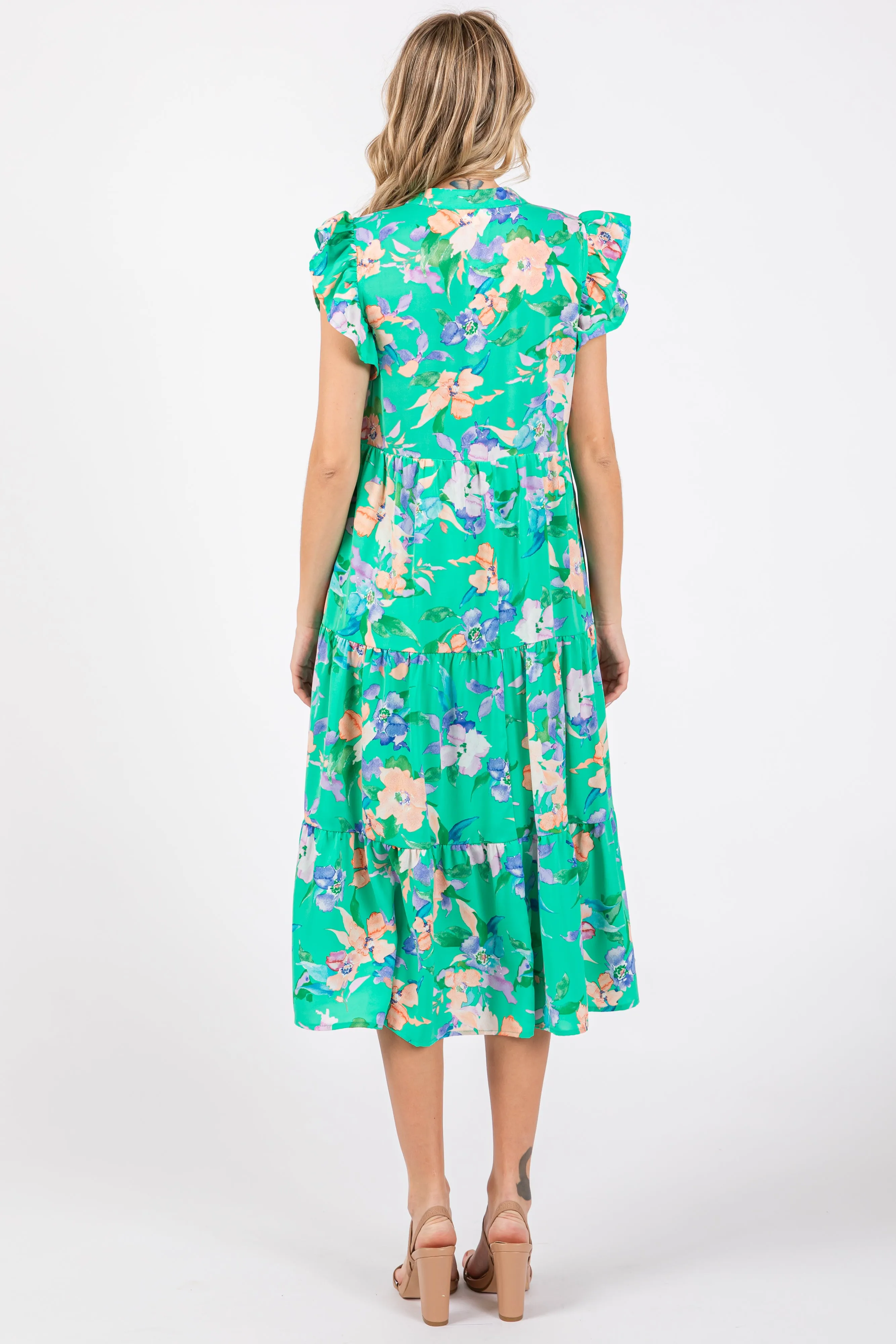 Green Floral Ruffle Tiered Dress sold by Pinkblush product image thumbnail 4
