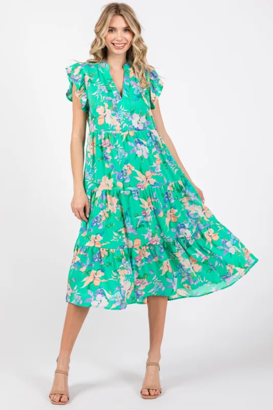 Green Floral Ruffle Tiered Dress sold by Pinkblush