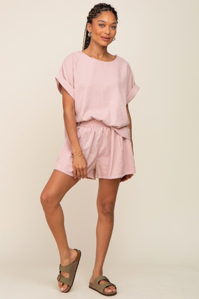 Light Pink Short Cuffed Sleeve Top and Short Set sold by Pinkblush product image thumbnail 4