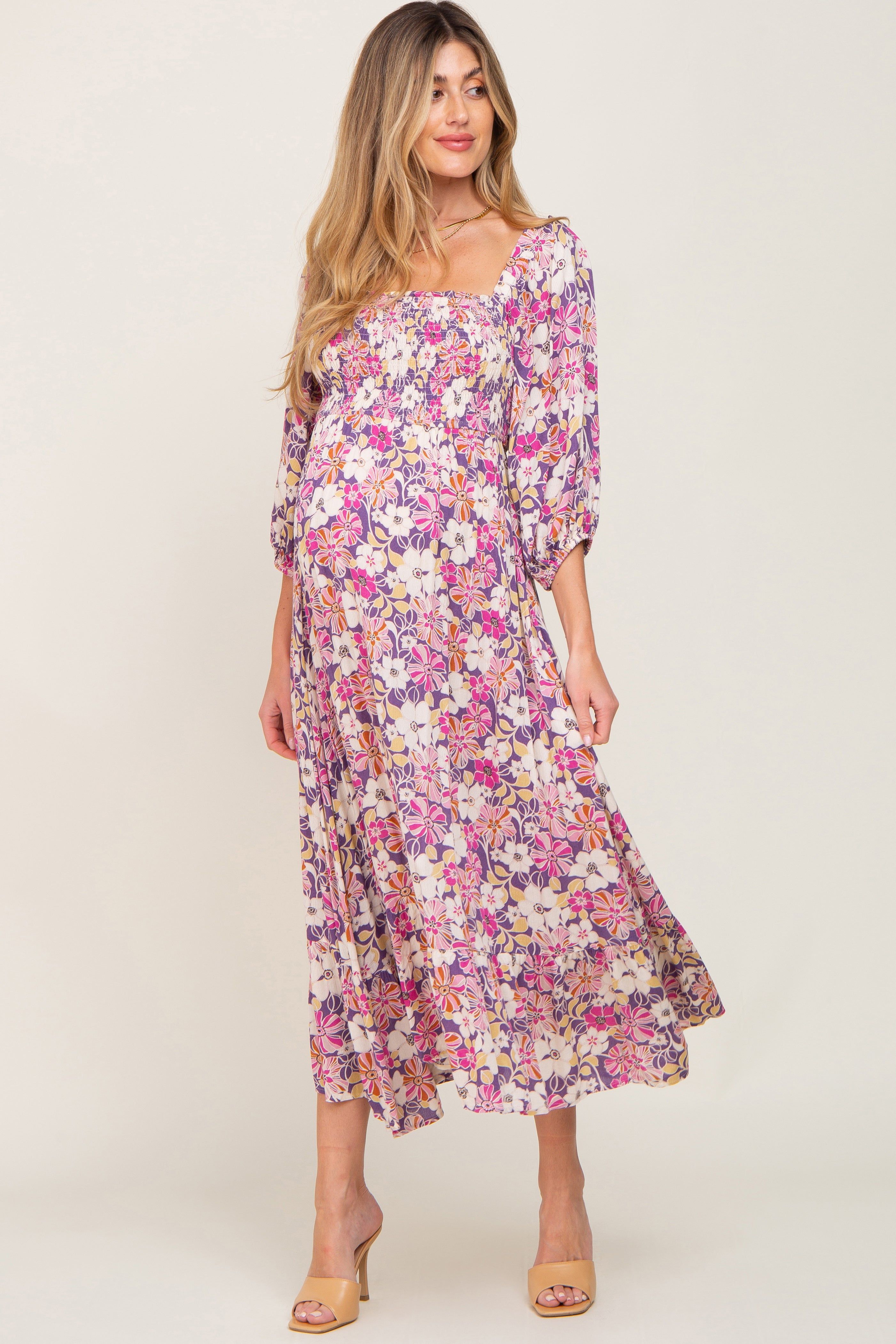 Purple Multi-Color Floral Maternity Maxi Dress sold by Pinkblush