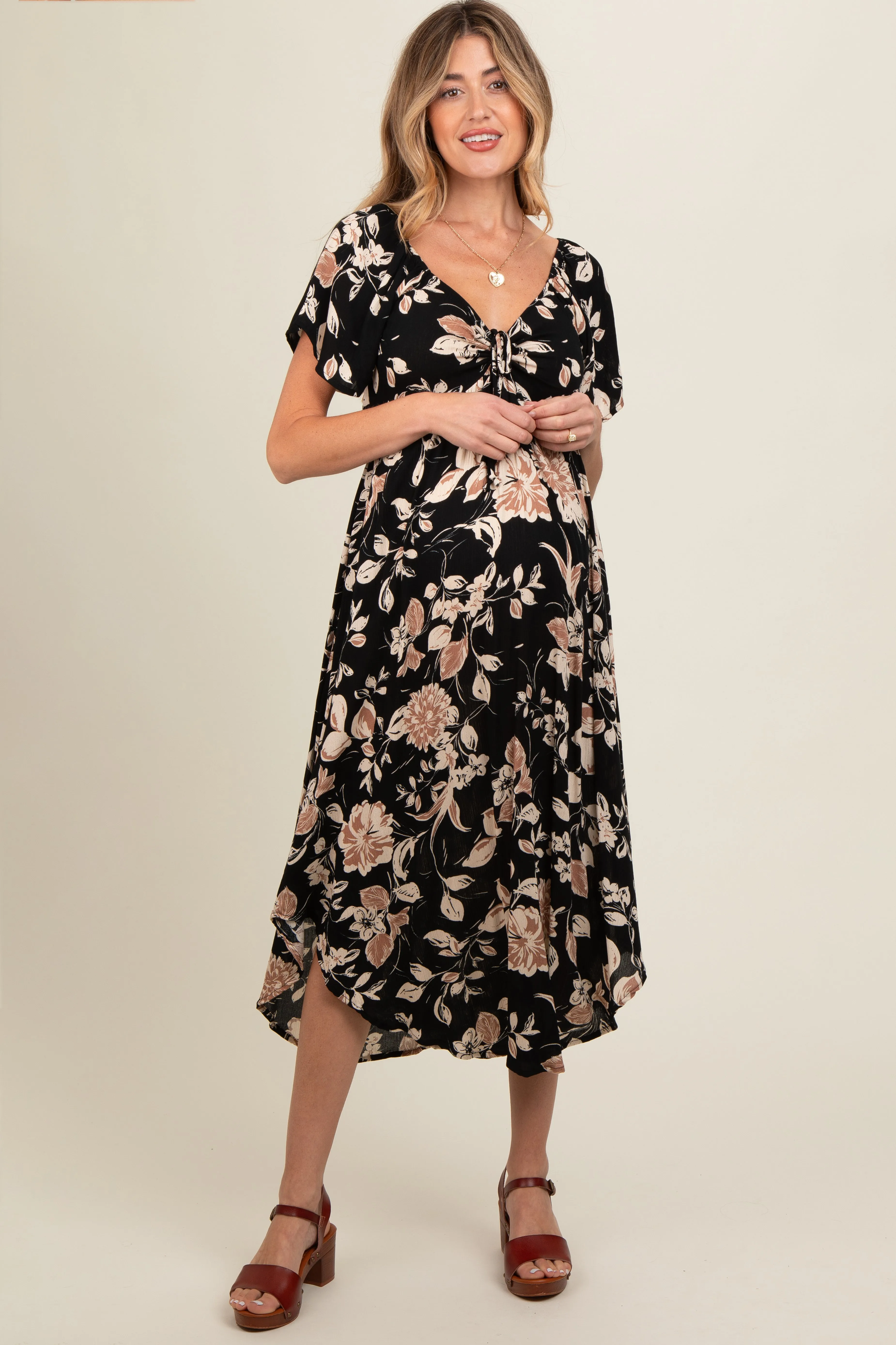 Black Floral Maternity Midi Dress sold by Pinkblush