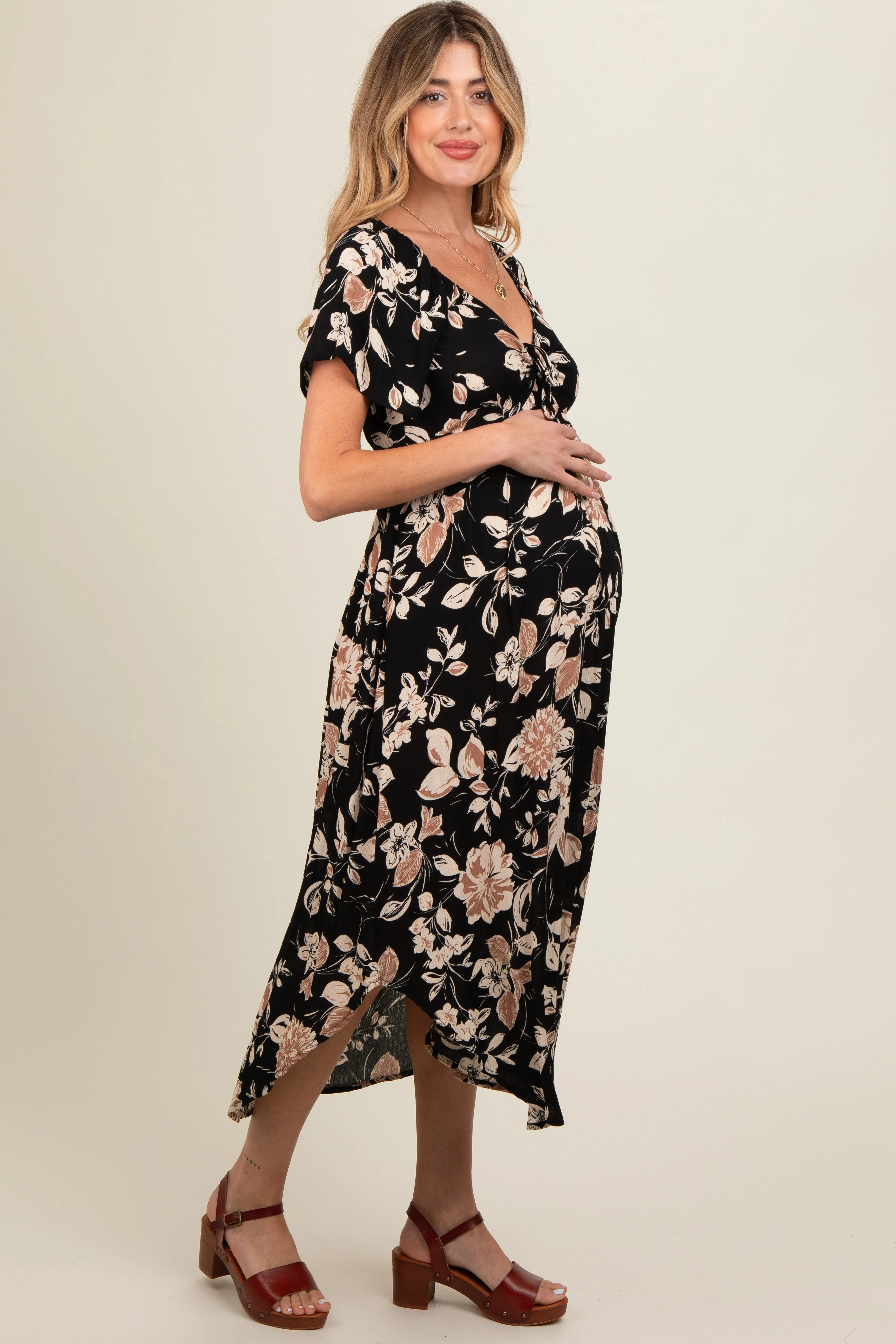Black Floral Maternity Midi Dress sold by Pinkblush product image thumbnail 2
