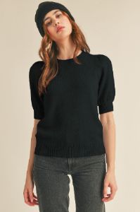 Black Short Puff Sleeve Sweater sold by Pinkblush