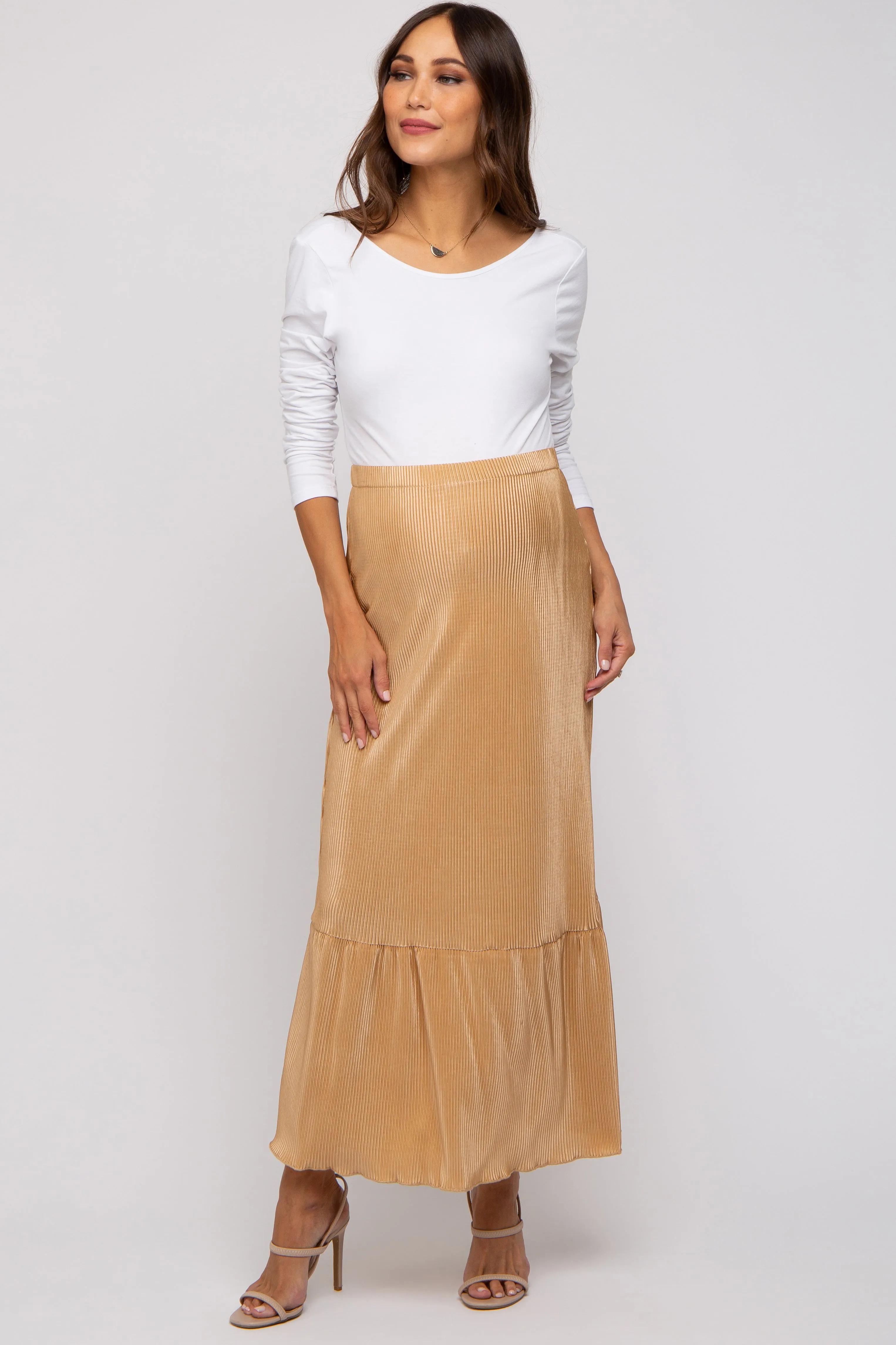 Taupe Plisse Maternity Maxi Skirt sold by Pinkblush product image thumbnail 5