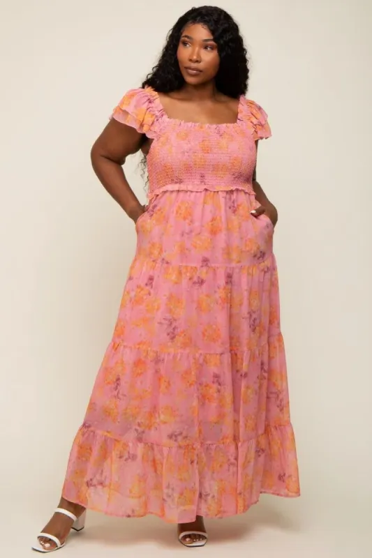 Pink Floral Ruffle Tiered Plus Maxi Dress sold by Pinkblush