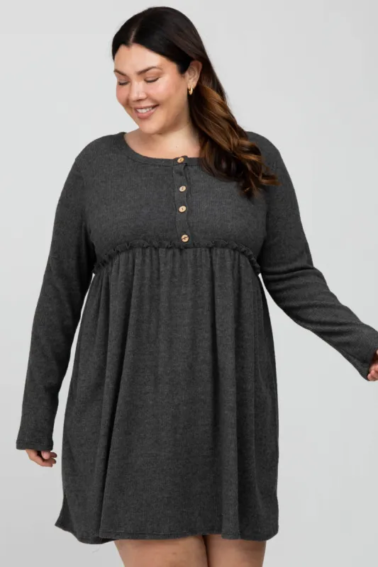 Charcoal Brushed Rib Button Accent Plus Dress sold by Pinkblush