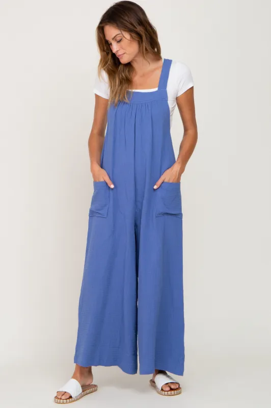 Blue Wide Leg Tie Back Overalls sold by Pinkblush