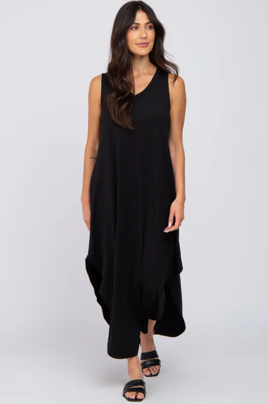 Black V-Neck Basic Maxi Dress sold by Pinkblush