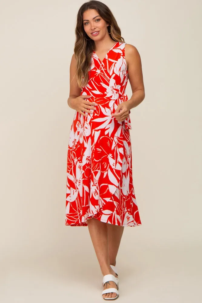 Red Flower Side Tie Maternity Wrap Dress sold by Pinkblush