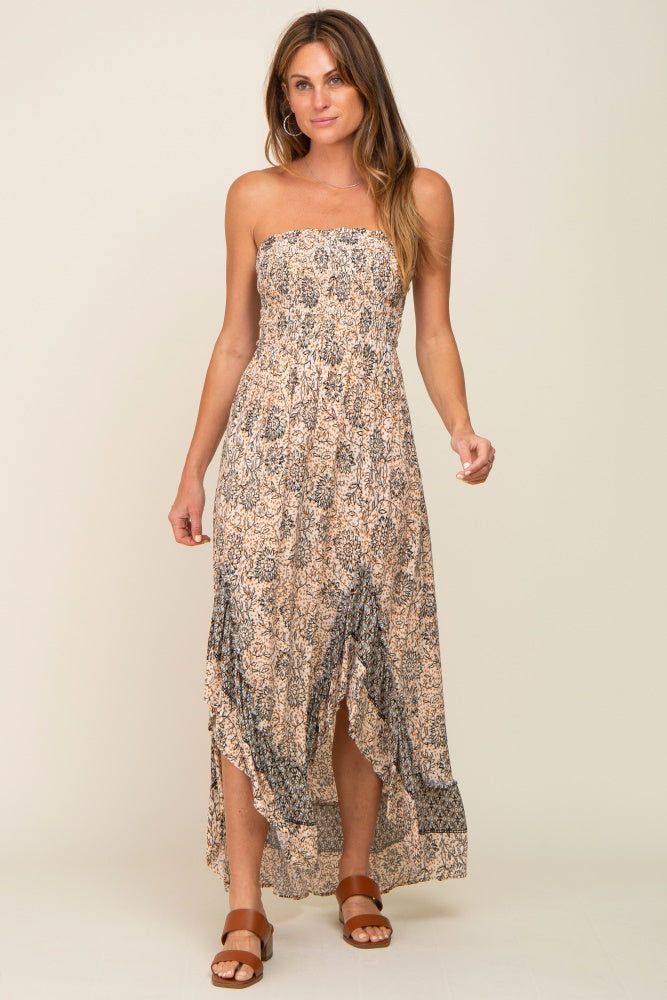 Taupe Floral Asymmetrical Maxi Dress sold by Pinkblush product image thumbnail 5