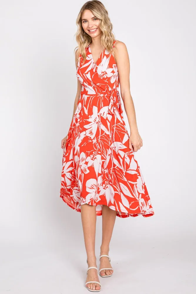 Red Flower Side Tie Maternity Wrap Dress sold by Pinkblush product image thumbnail 5
