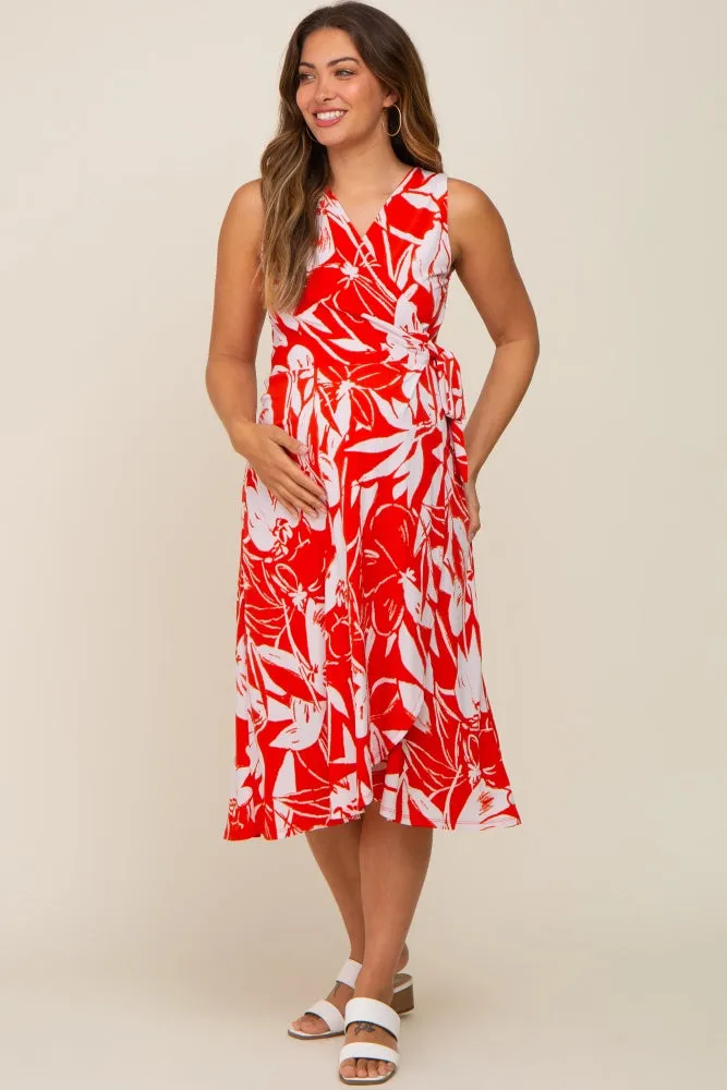 Red Flower Side Tie Maternity Wrap Dress sold by Pinkblush product image thumbnail 2