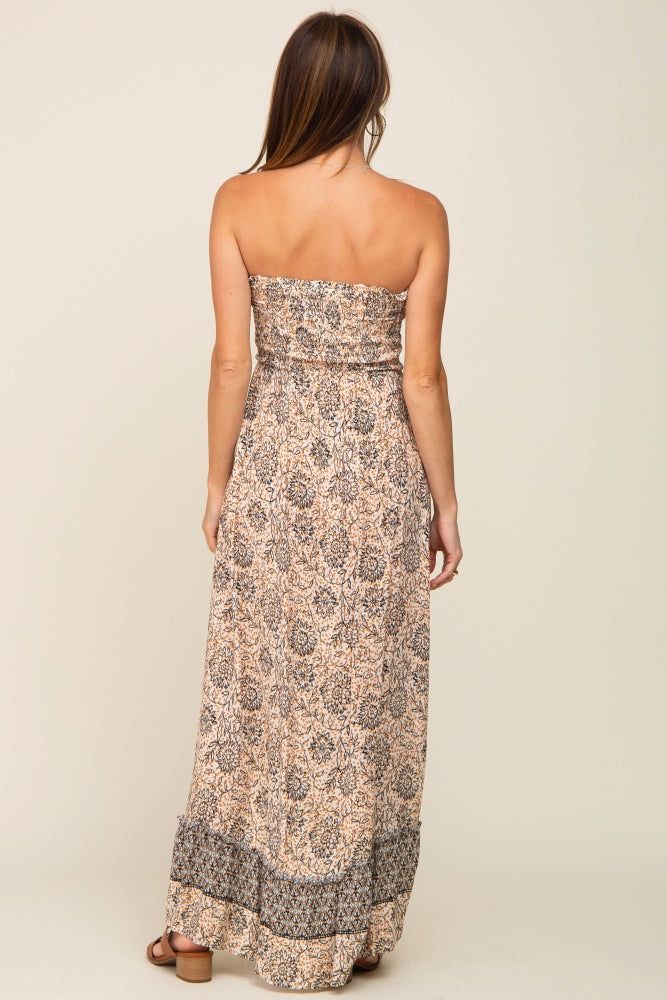 Taupe Floral Asymmetrical Maxi Dress sold by Pinkblush product image thumbnail 3