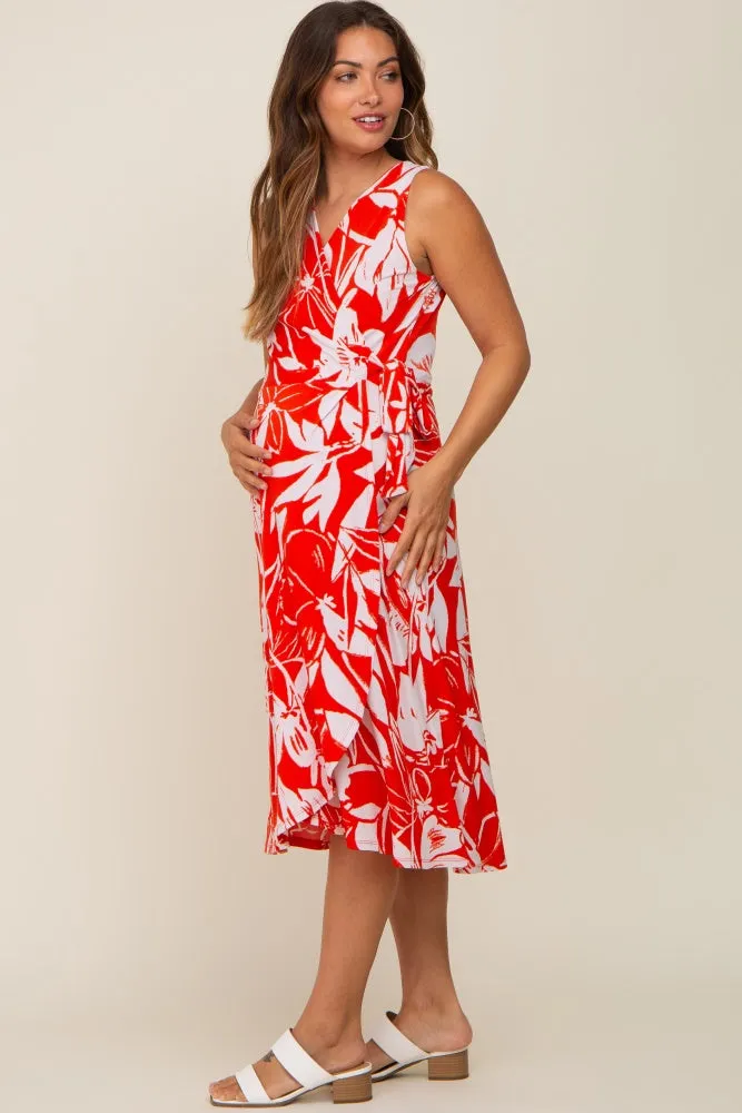 Red Flower Side Tie Maternity Wrap Dress sold by Pinkblush product image thumbnail 3