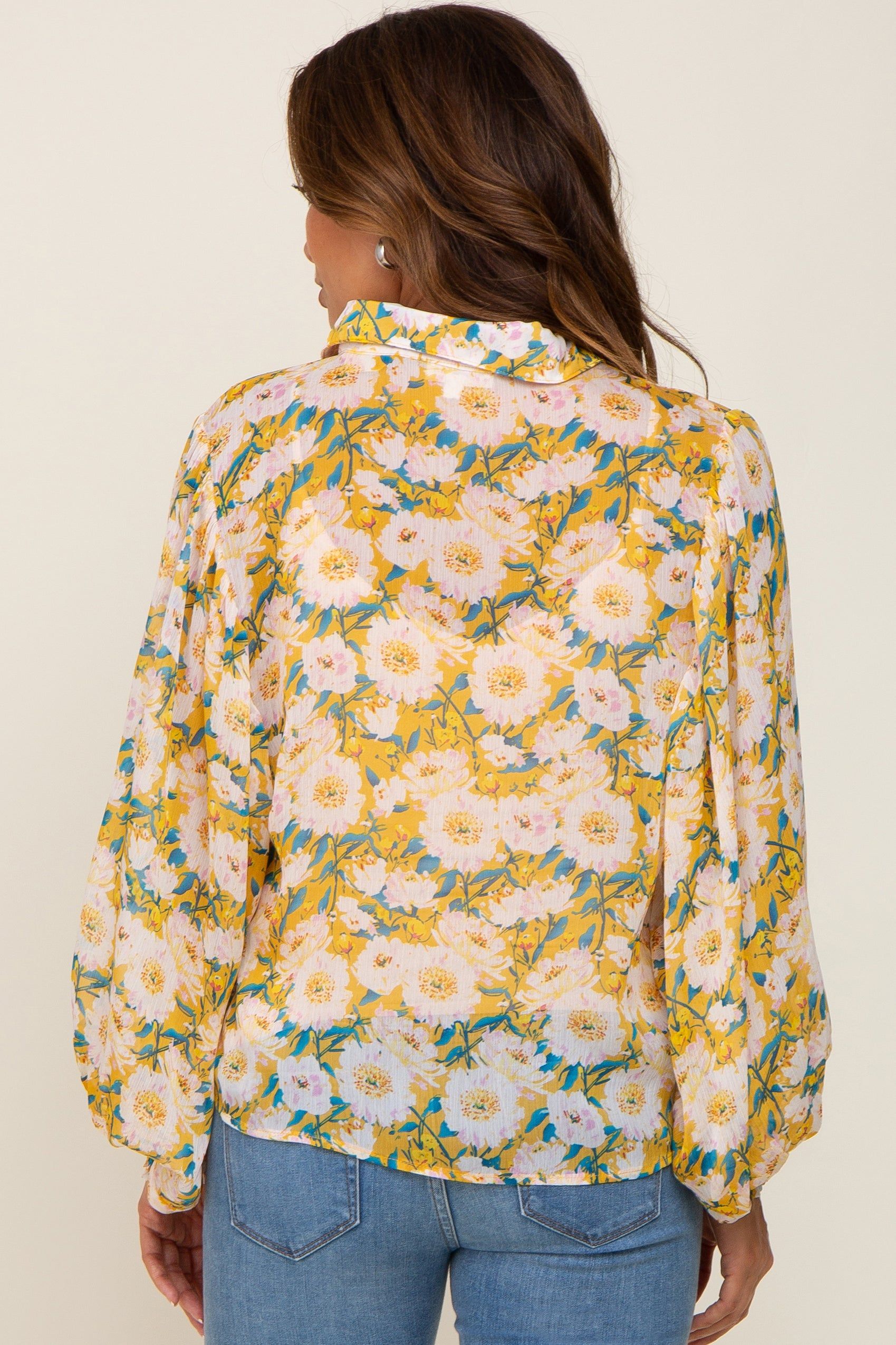 Yellow Floral Button Up Maternity Blouse sold by Pinkblush product image thumbnail 3