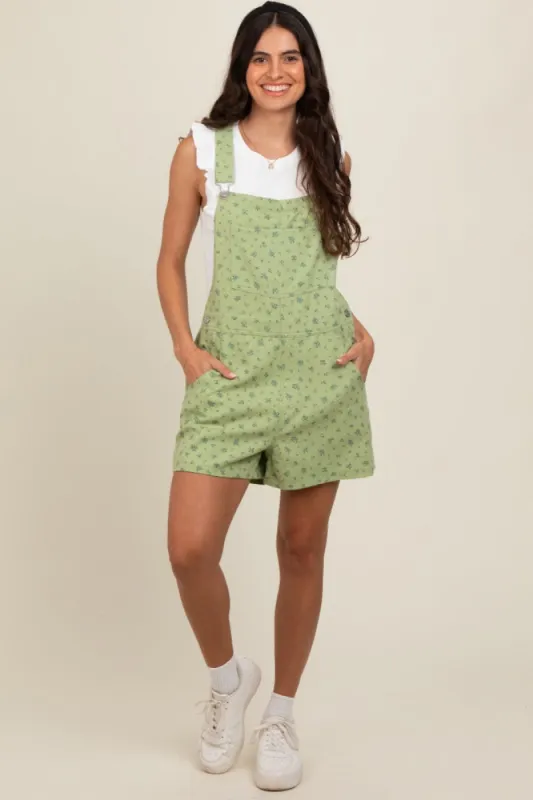 Light Olive Floral Denim Shortall sold by Pinkblush