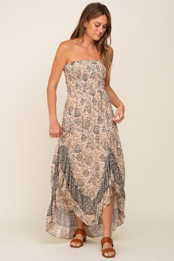 Taupe Floral Asymmetrical Maxi Dress sold by Pinkblush product image thumbnail 4