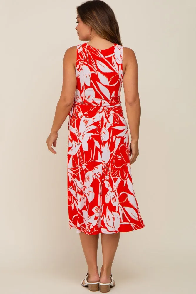 Red Flower Side Tie Maternity Wrap Dress sold by Pinkblush product image thumbnail 4