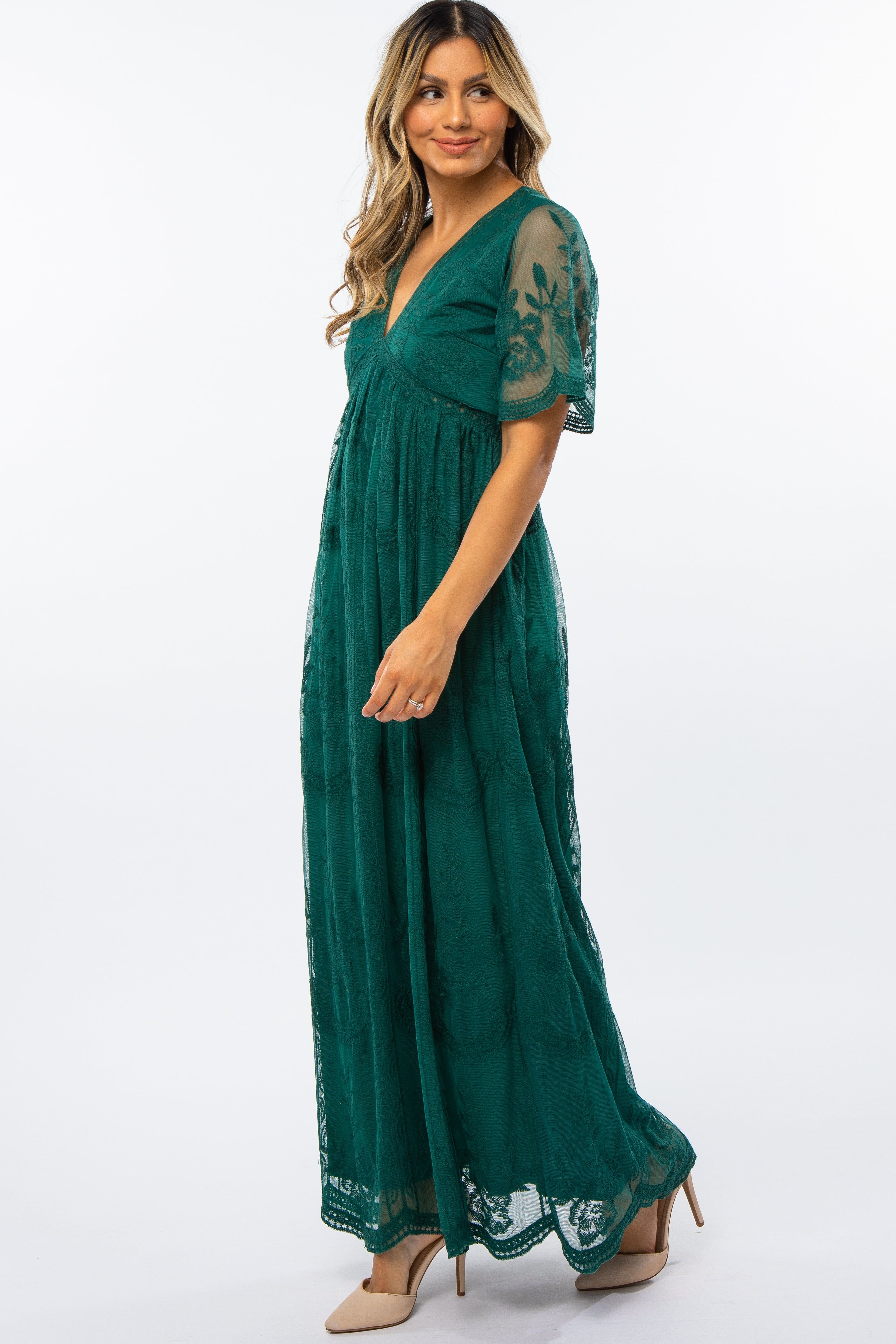 Forest Green Lace Mesh Overlay Maxi Dress sold by Pinkblush product image thumbnail 2